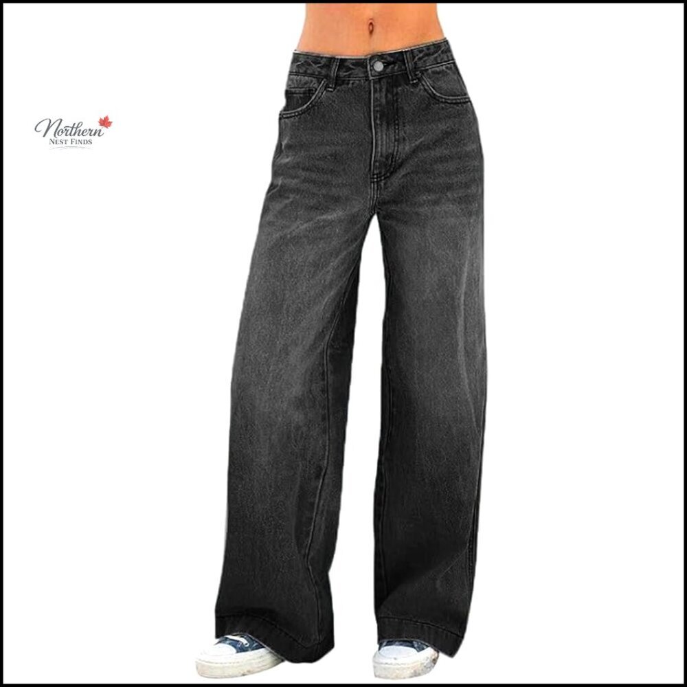 Wide Leg Jeans Mid-High Waist Stretchy Straight Leg Size M